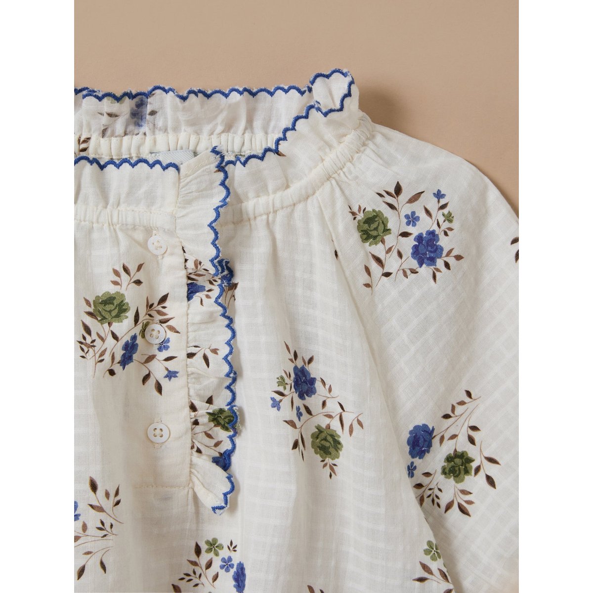 Blouse coton dobby imprimée imprimé rosa blue, CYRILLUS