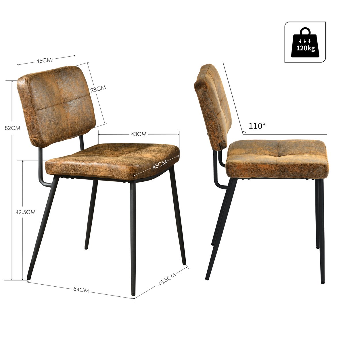Lot de 6 chaises de salle à manger en marron style vintage rétro, KAROMI marron, MEUBLES COSY
