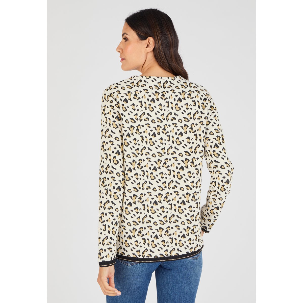 Sweat-shirt maille jacquard imprimé animalier blanc animalier, DAMART