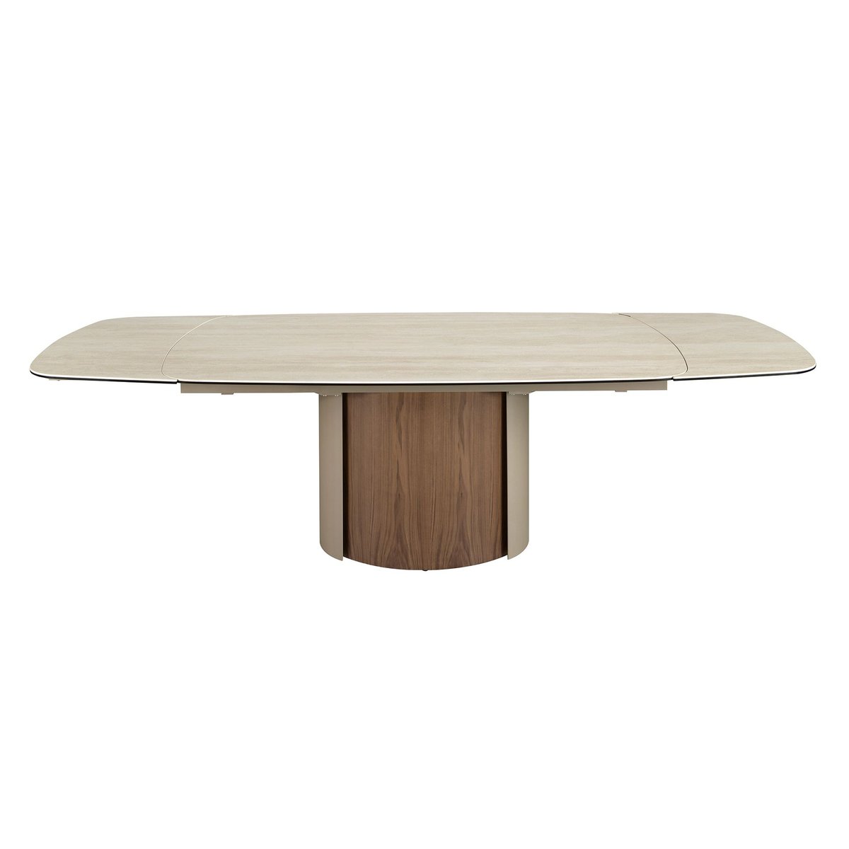 Table de salle à manger rectangulaire à rallonge en marbre porcelaine, acier métallique et noyer sable | noyer, ANGEL CERDA