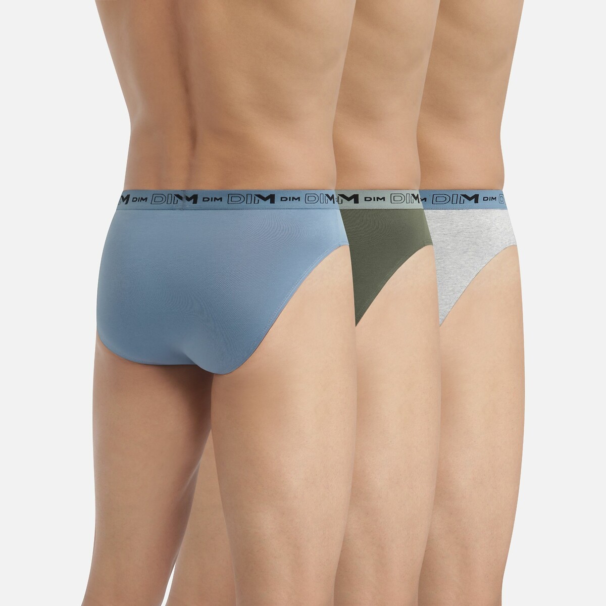 Set van 3 stretchkatoenen slips groen + grijs + blauw, DIM