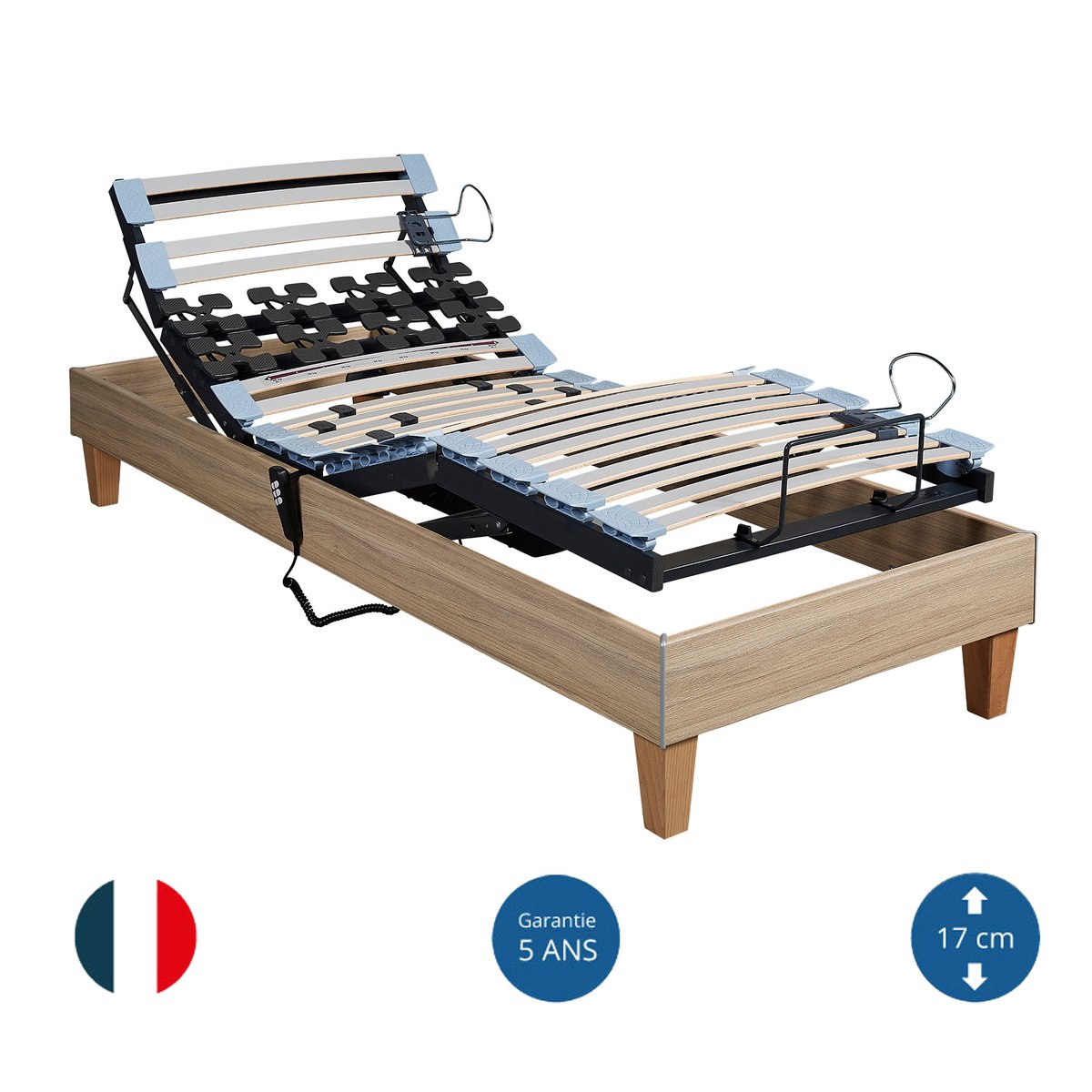 Sommier de relaxation électrique LUXE bois naturel, SOMEO