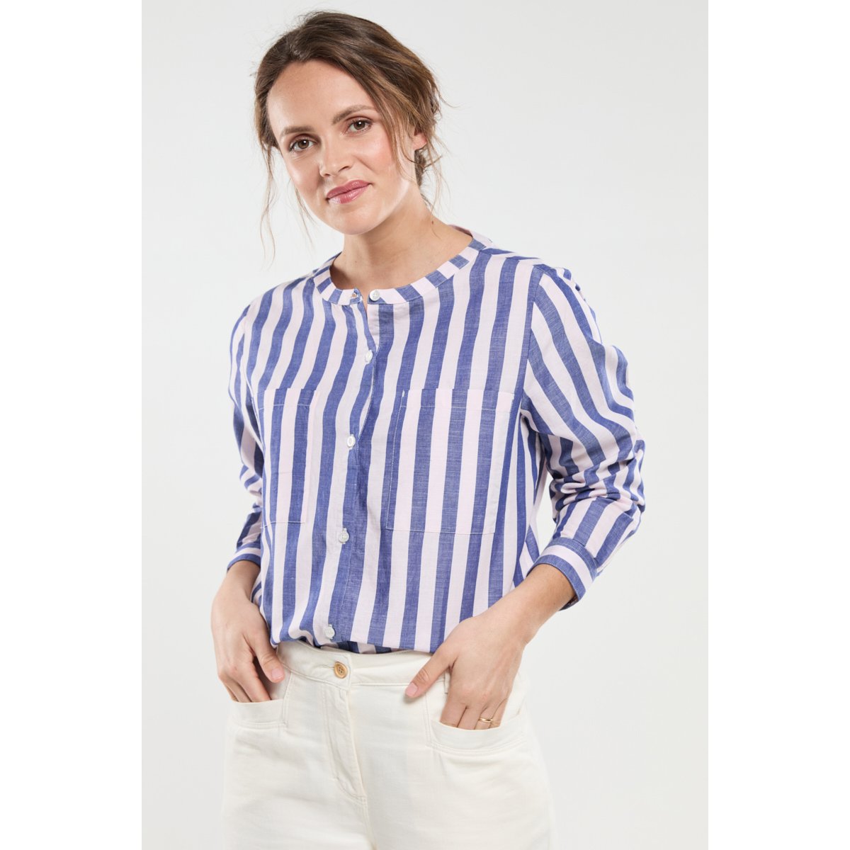 Chemisier rayé en coton CORLYNE vieux rose, BERMUDES