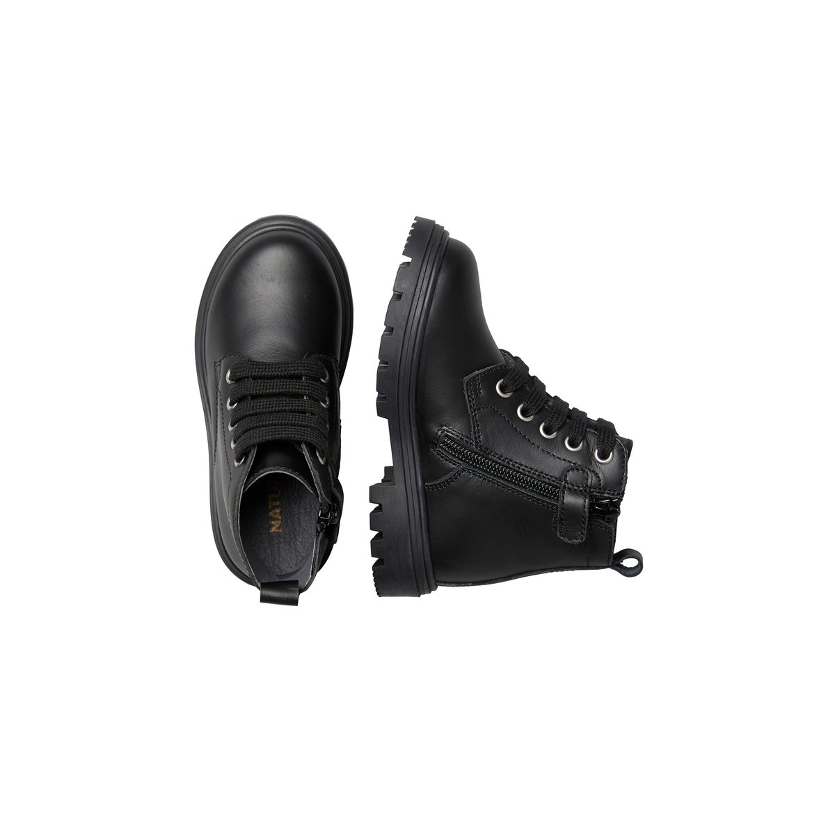Chaussures premiers pas en cuir MAKKI ZIP noir-, NATURINO
