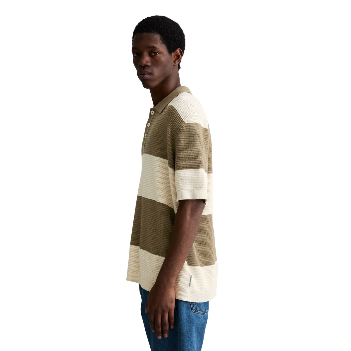 Polo en tricot régulier avec structure gaufrée beige, MARC O’POLO DENIM