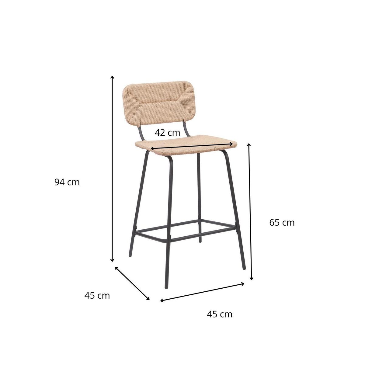 Lot de tabourets d'ilot et bar en métal et assise rotin 65cm NEMA|Lot de 8 | Lot de 8 naturel, MOB IN