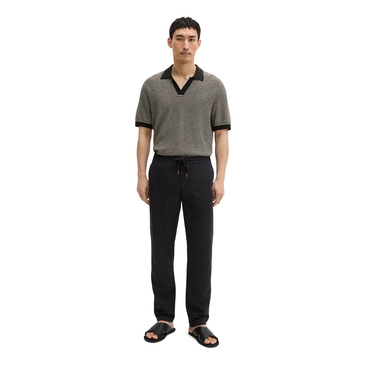Chino modèle Osby Jogger tapered en mélange de lyocell et de lin noir, MARC O'POLO