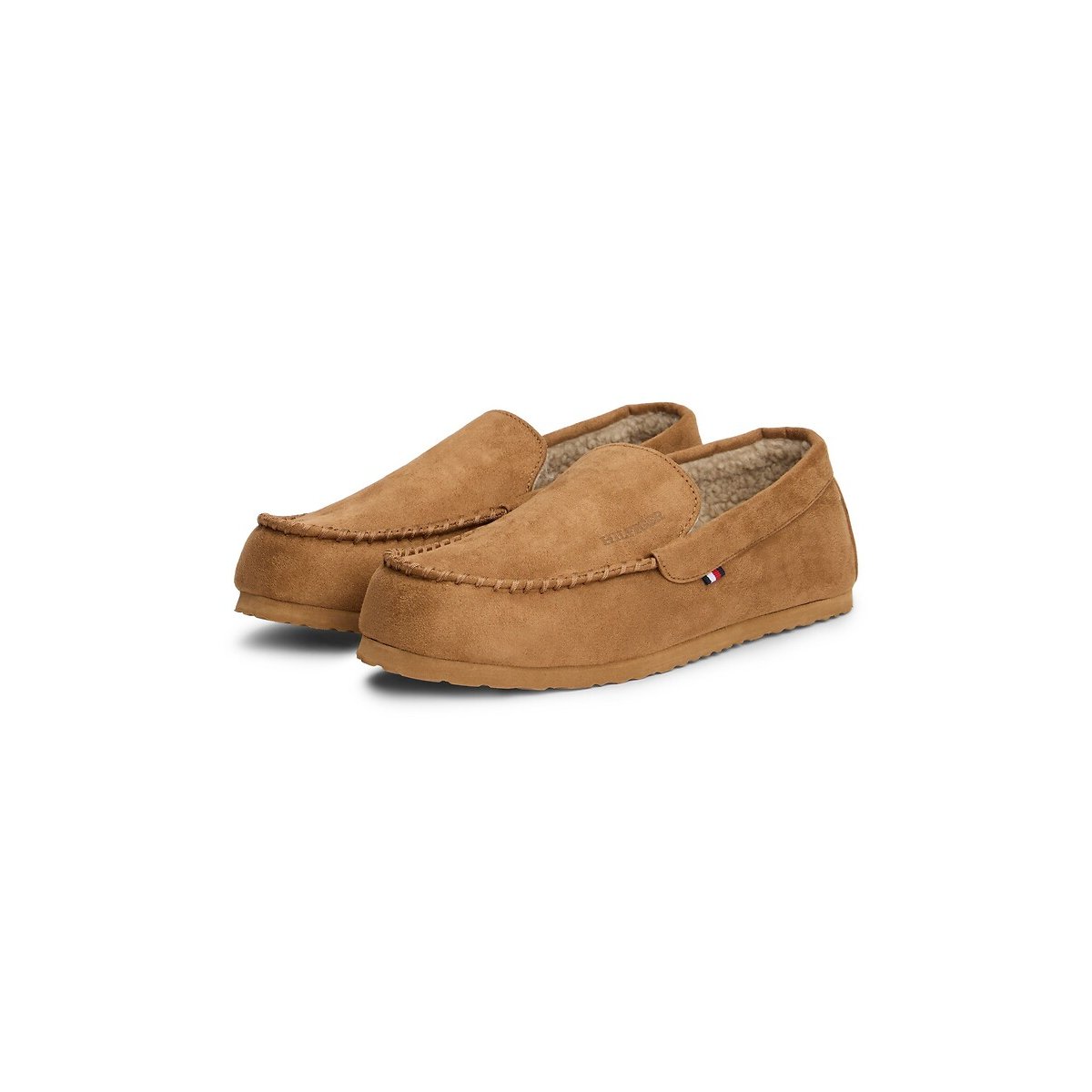 Chaussons pantoufles en cuir suède camel, TOMMY HILFIGER