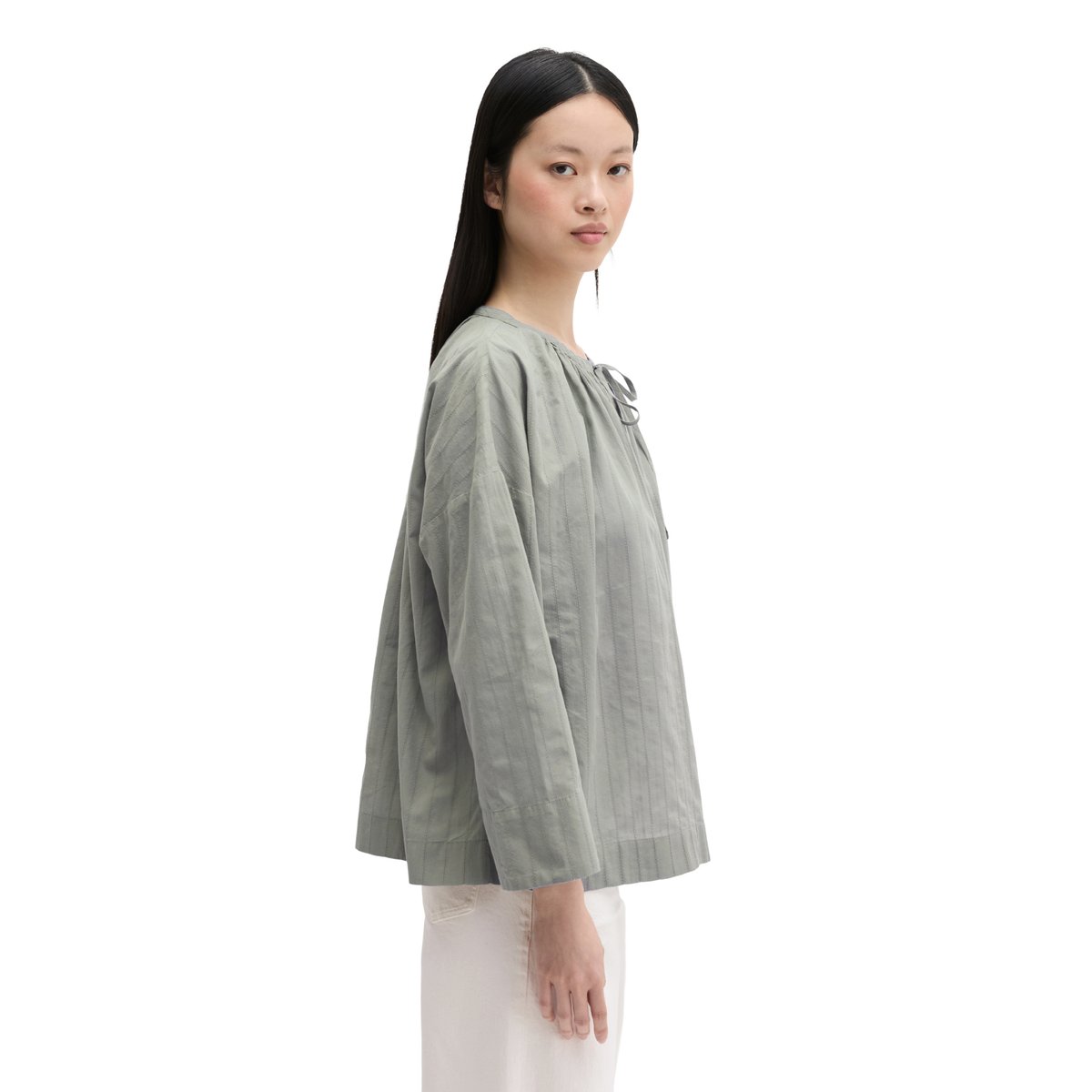 Tunique relaxed en voile de coton avec une fine broderie ajourée gris, MARC O'POLO