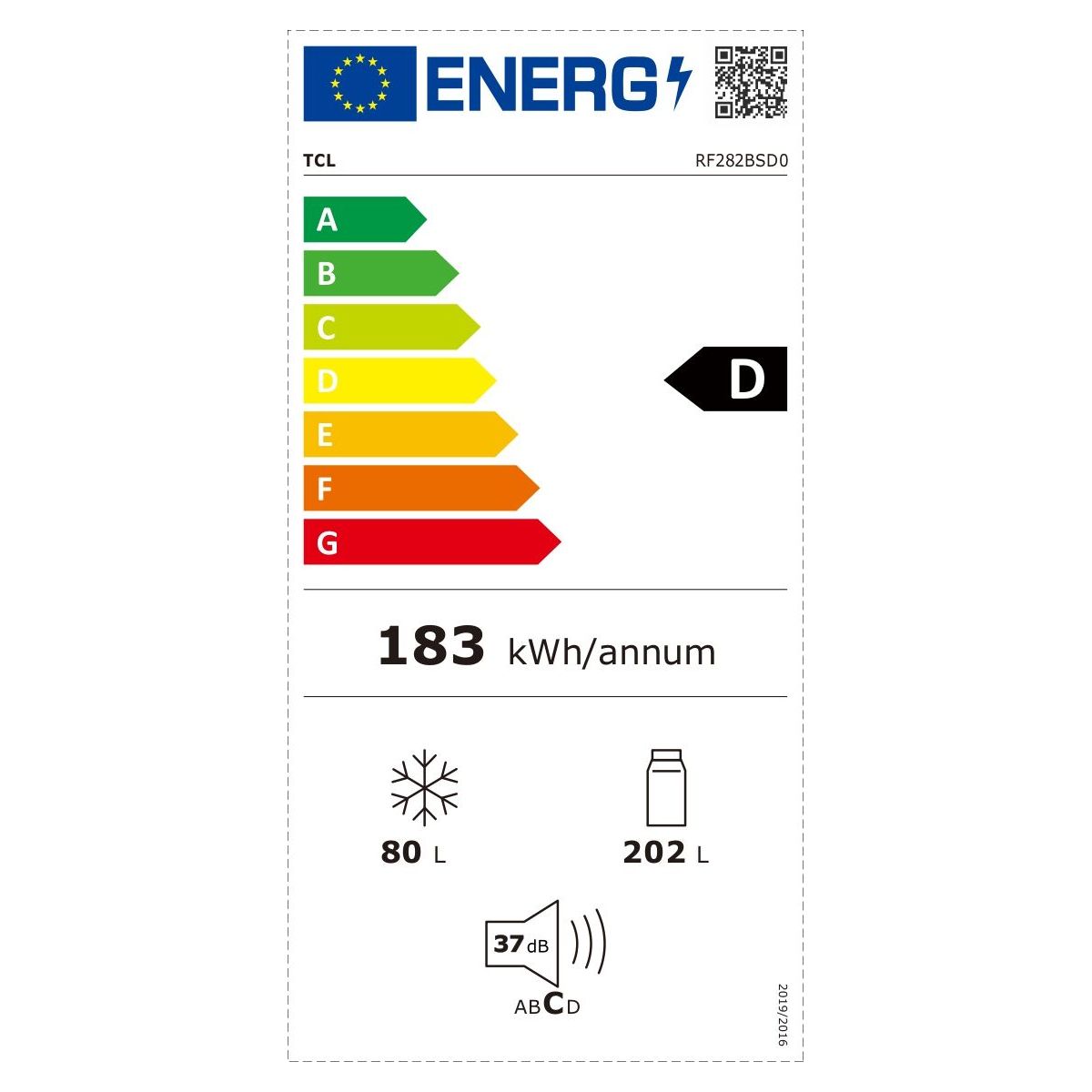 Réfrigérateur combiné RF282BSD0 couleur unique, TCL