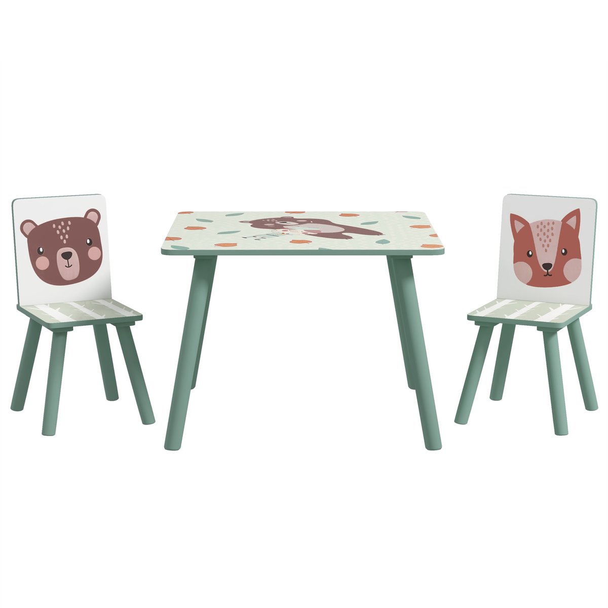 Ensemble table et chaises pour enfants Bois vert avec motifs animaux, ZONEKIZ
