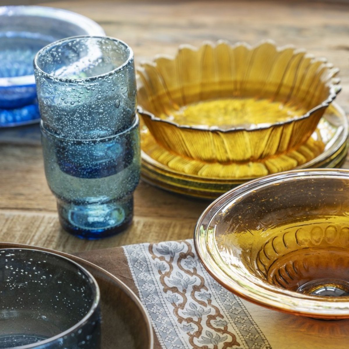 Bols verre forme tournesol set de 2 jaune moutarde, MADAM STOLTZ