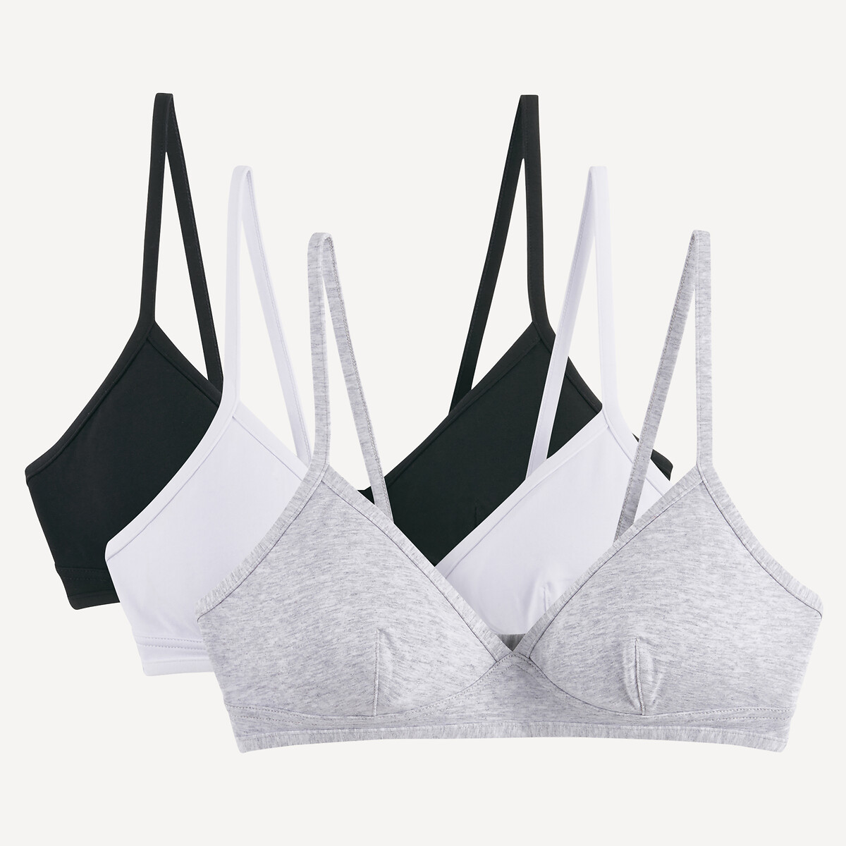 Lot de 3 soutiens-gorge triangles paddés noir + blanc + gris, LA REDOUTE COLLECTIONS