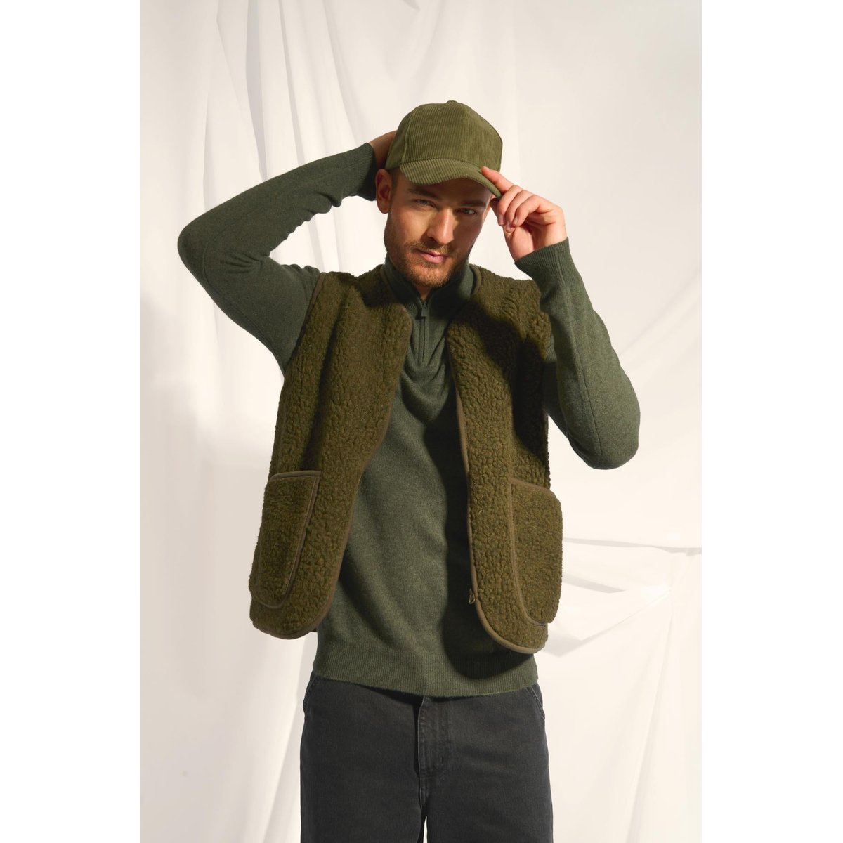 Pull Camionneur Kaki Chiné Bradley kaki chiné, JUST CASHMERE