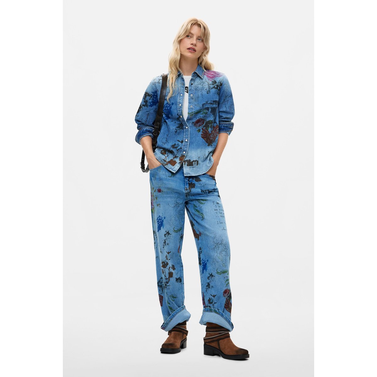 Chemise en denim imprimée bleu clair, DESIGUAL