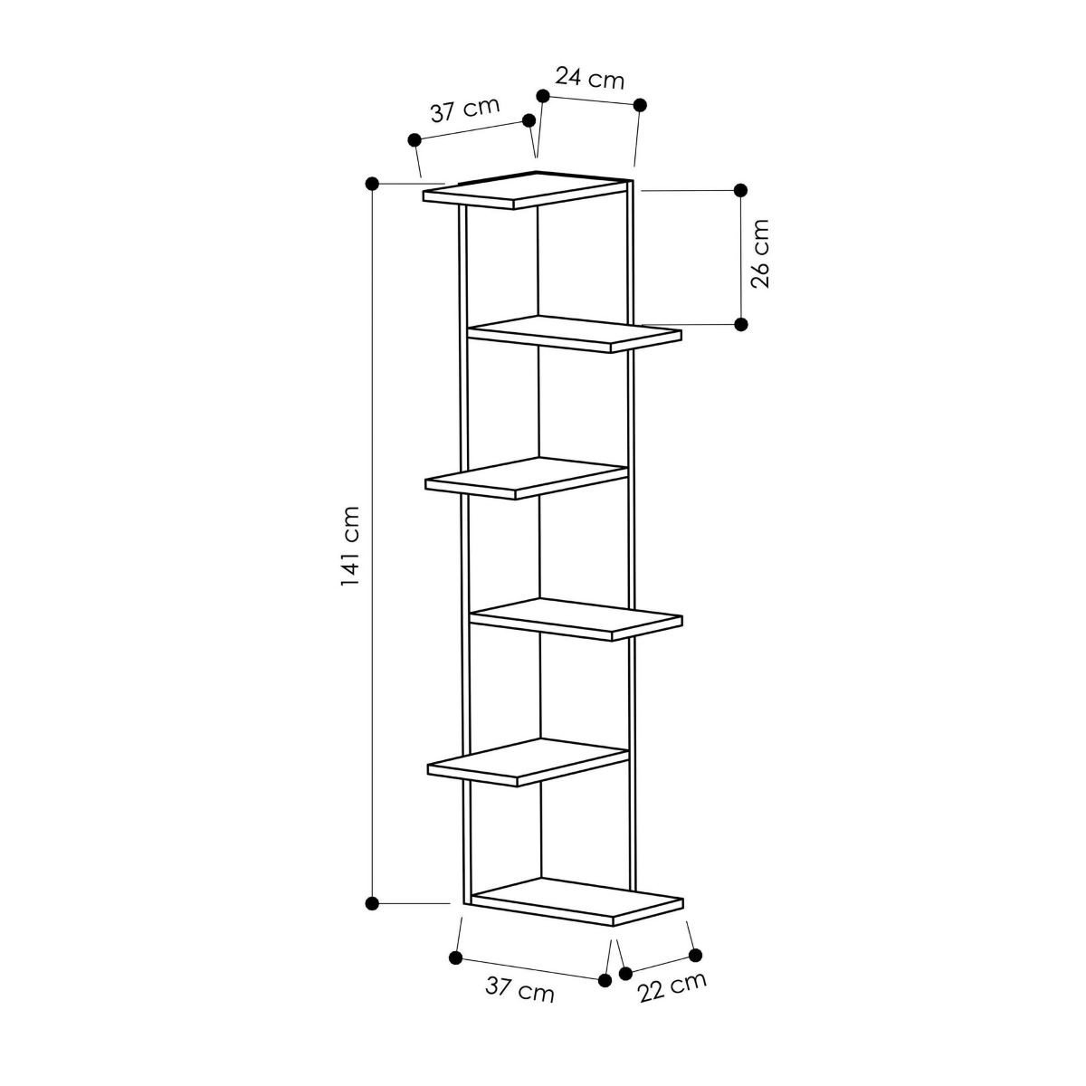Etagère d'angle 6 tablettes blanc H141 cm - Saso blanc, CALICOSY