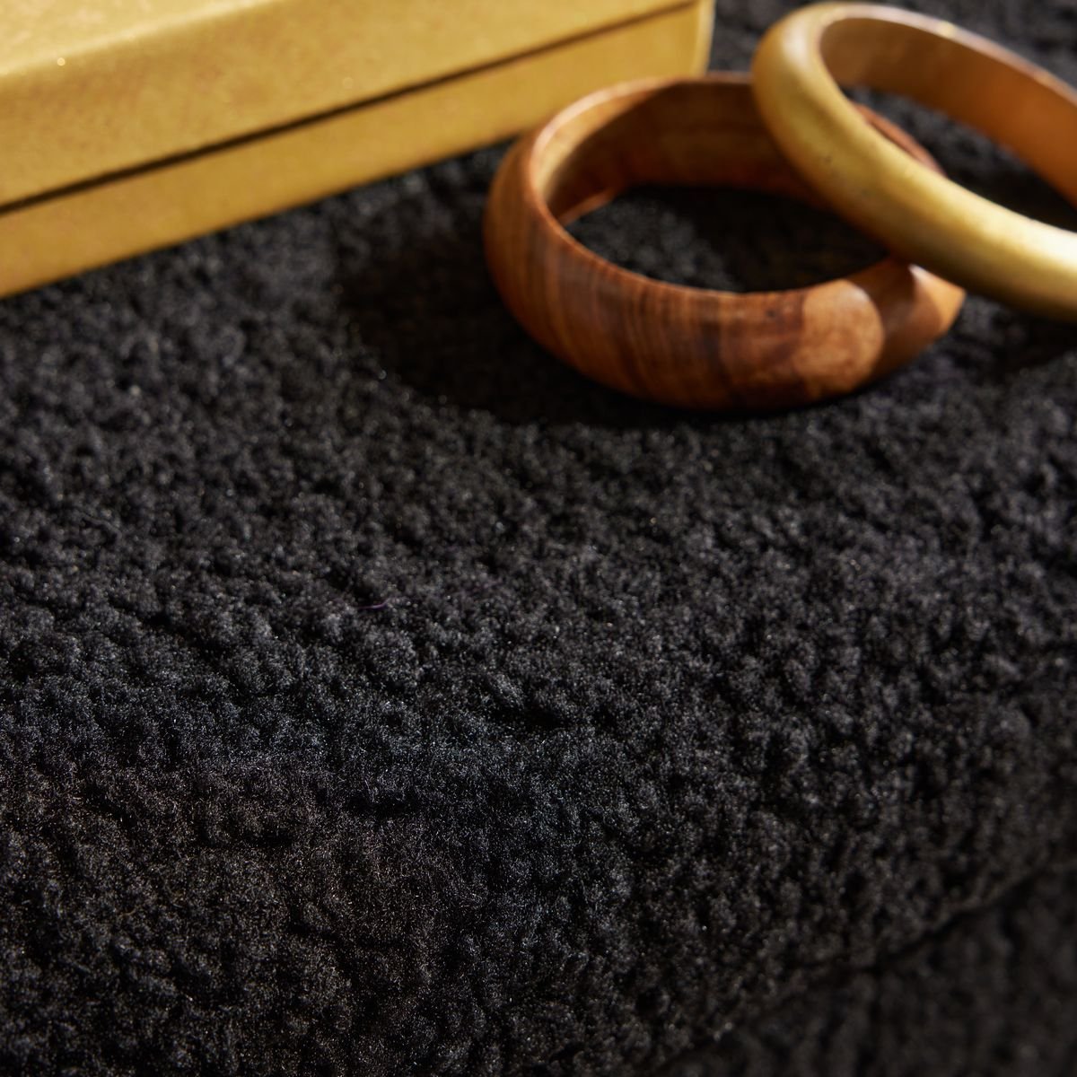 Pouf coffre carré en tissu bouclette MOKA noir, FACTORY