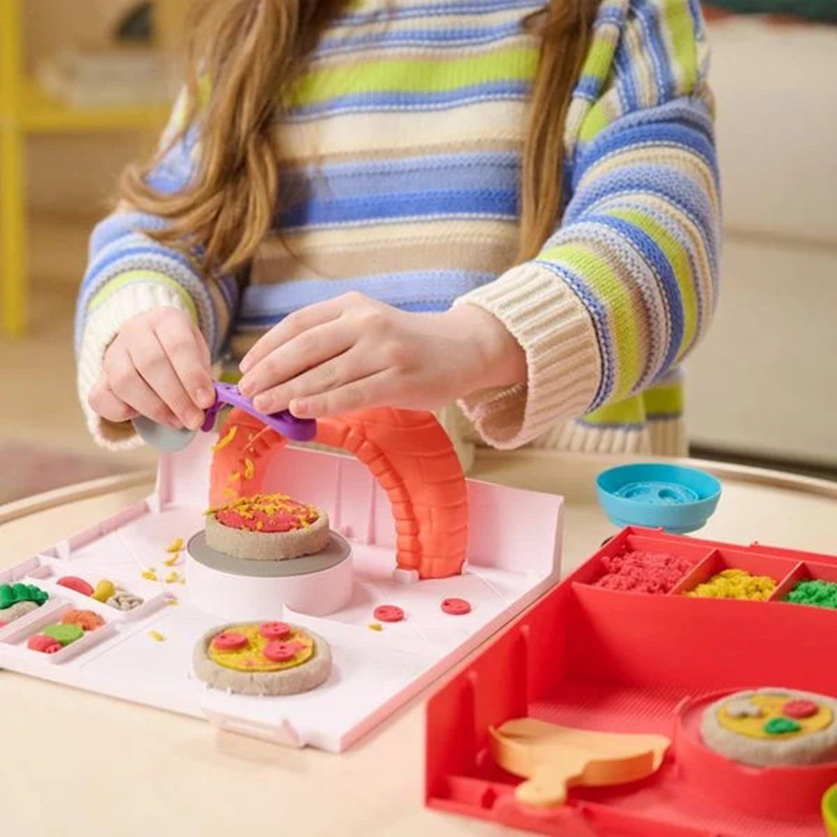 Kinetic Sand - Sable magique - Atelier à pizza magique multicolore, SPIN MASTER