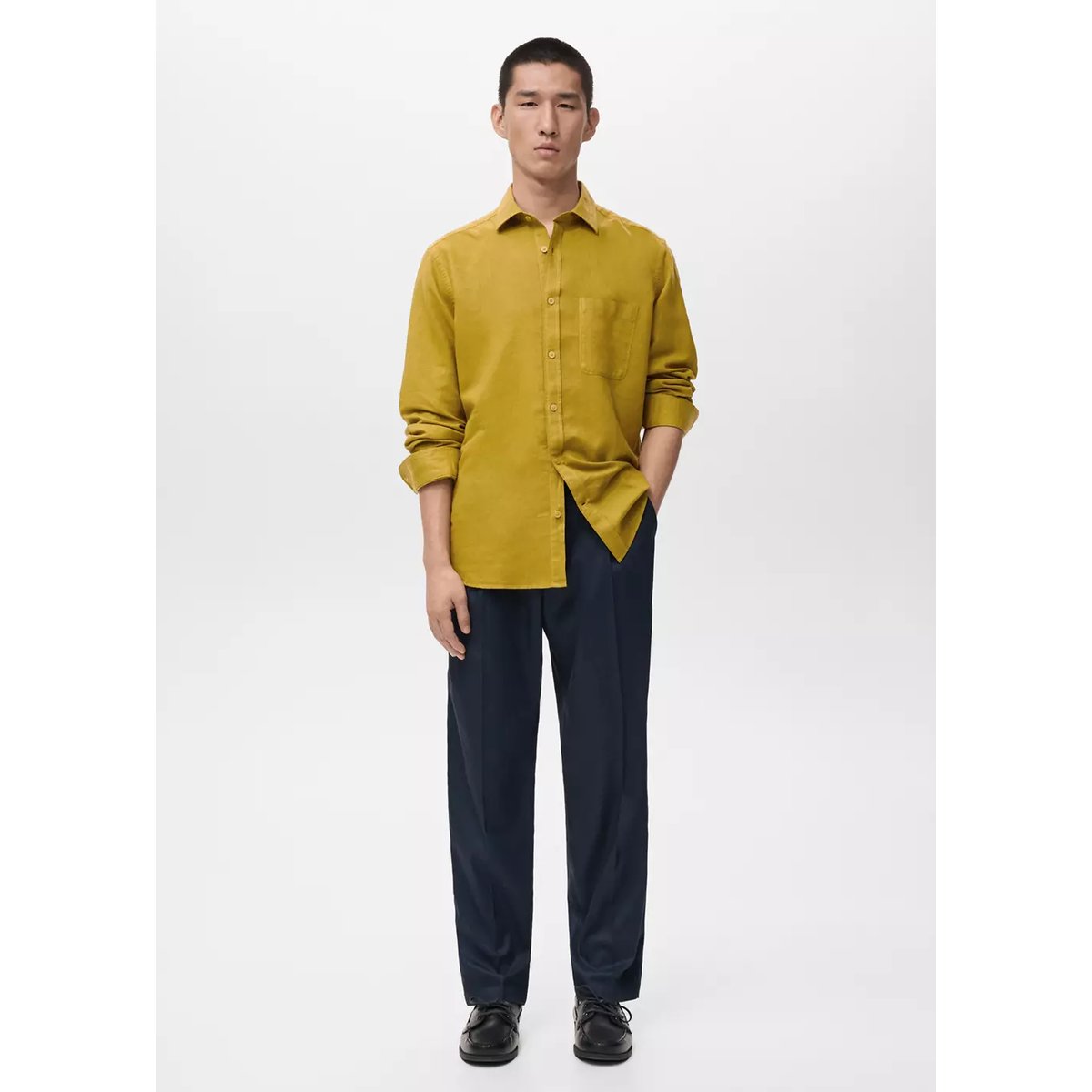 Chemise regular-fit lin poche curry, MANGO MAN