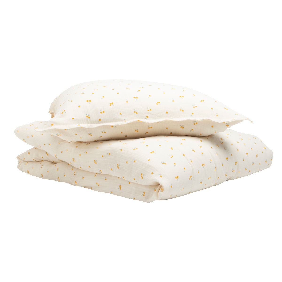 Parure de lit en gaze de coton, BLOSSOM jaune blossom safran, GABRIELLE PARIS