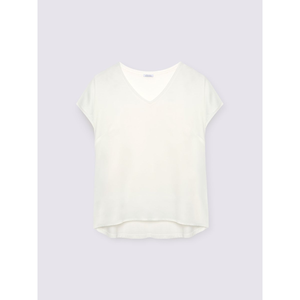 T-shirt bimatière avec col en V blanc, FIORELLA RUBINO