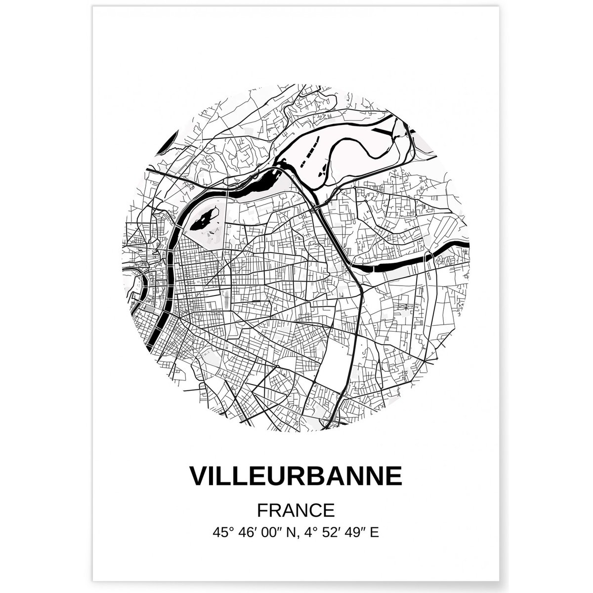 Affiche Carte Villeurbanne blanc, L'AFFICHERIE