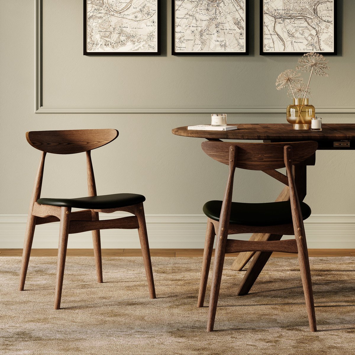 Lot de 2 chaises en cuir synthétique d'hévéa - JOSETTE noir, MAISON PAVANE