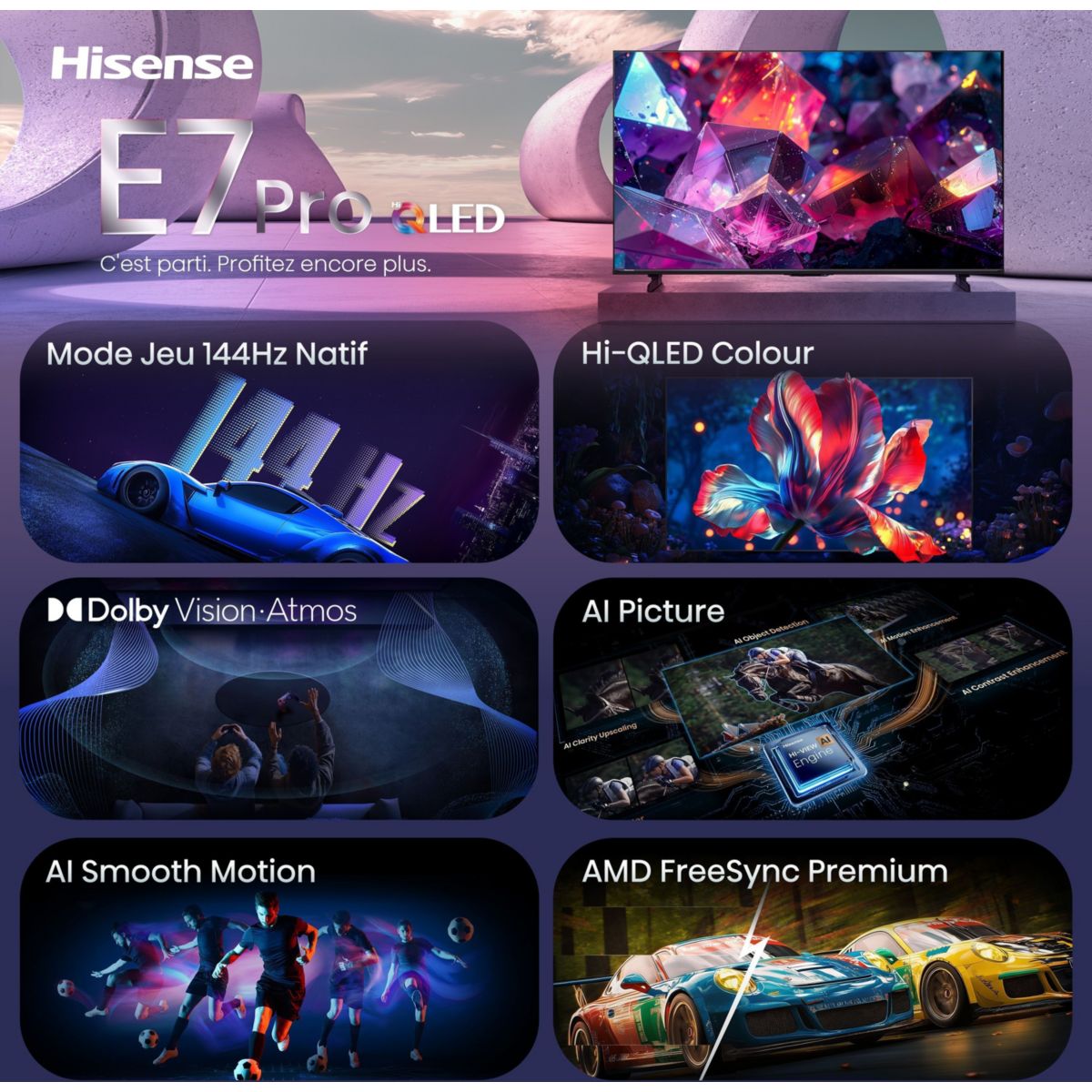 TV QLED 55E7S PRO (2026) 55" (139 cm) 4K - 144Hz, Smart TV couleur unique, HISENSE