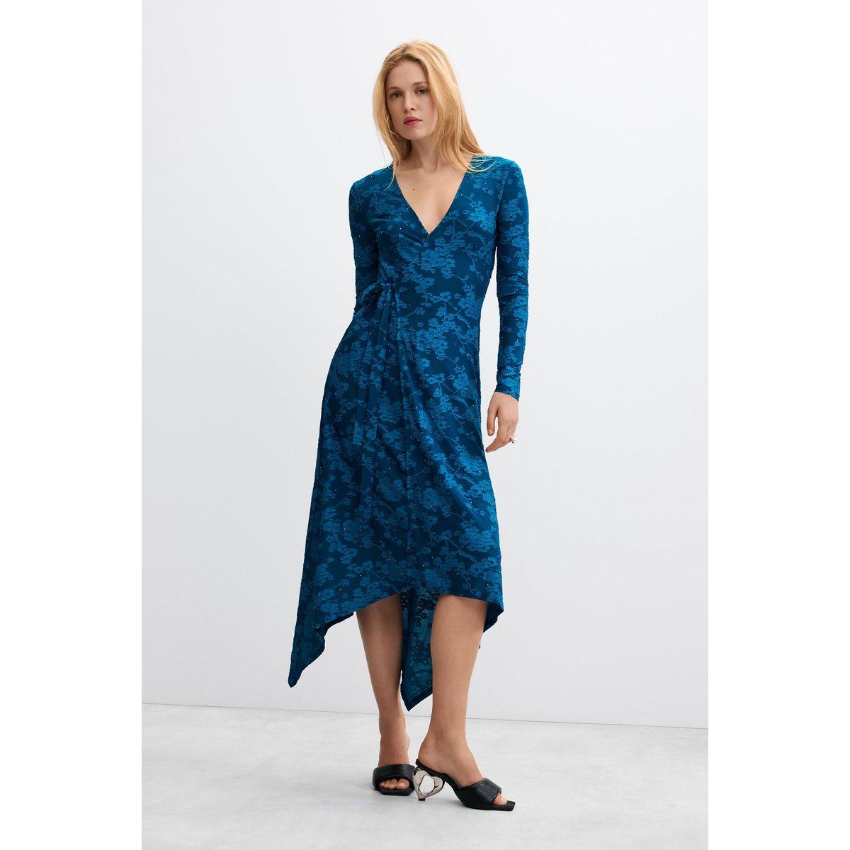 robe portefeuille à col en V vert, DESIGUAL