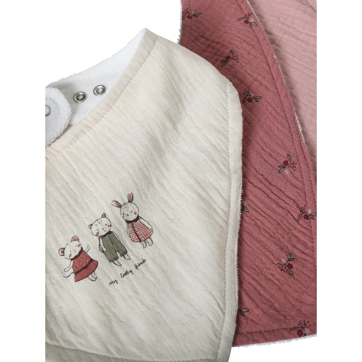 Lot 3 bavoirs bandanas en gaze de coton / éponge rose grenier, VERTBAUDET