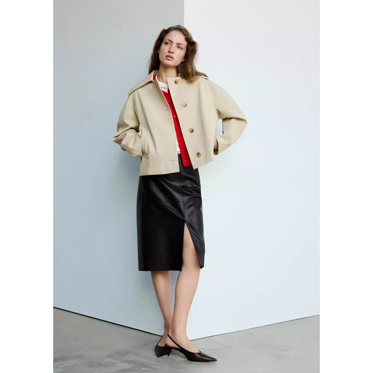 Jupe droite similicuir noir, MANGO