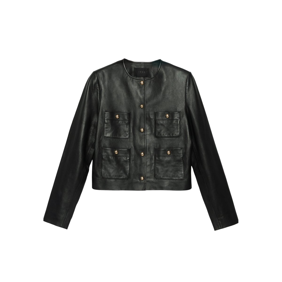 Veste courte en cuir poches plaquées noir, IKKS