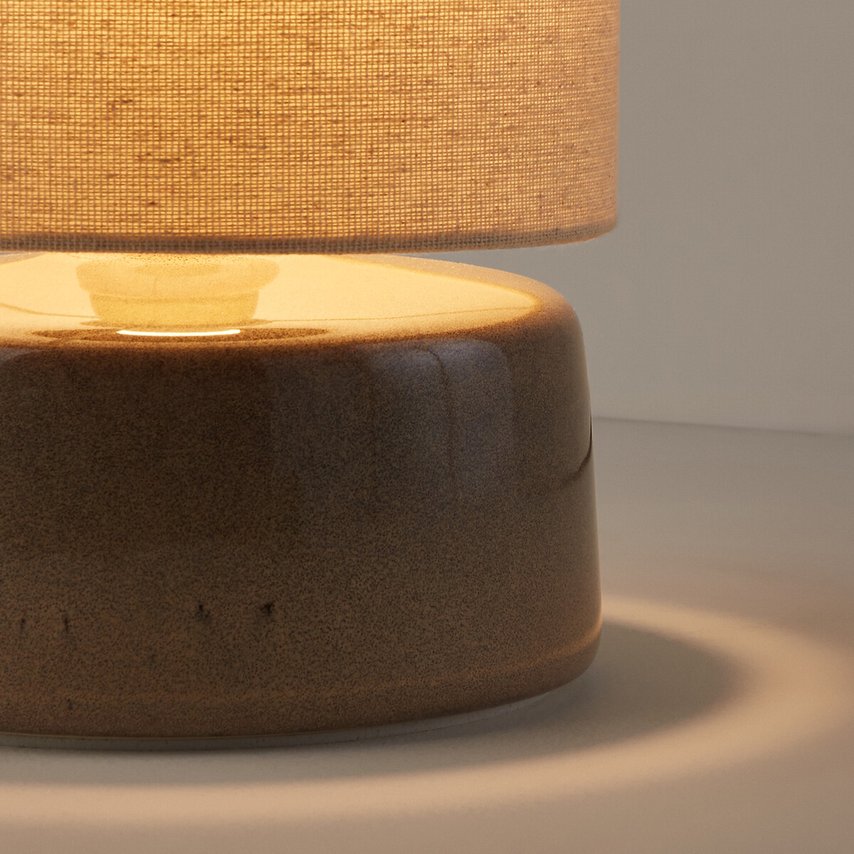 Lampe à poser céramique et lin hauteur 25 cm, Amaga grège, LA REDOUTE INTERIEURS
