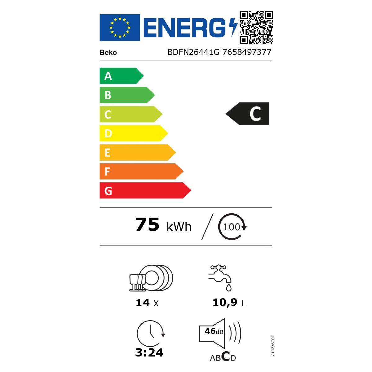 Lave vaisselle 60 cm BDFN26441G couleur unique, BEKO