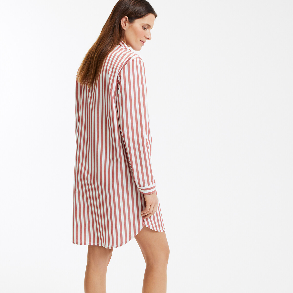 Striped Poplin Nightdress brown/white stripes, LA REDOUTE COLLECTIONS
