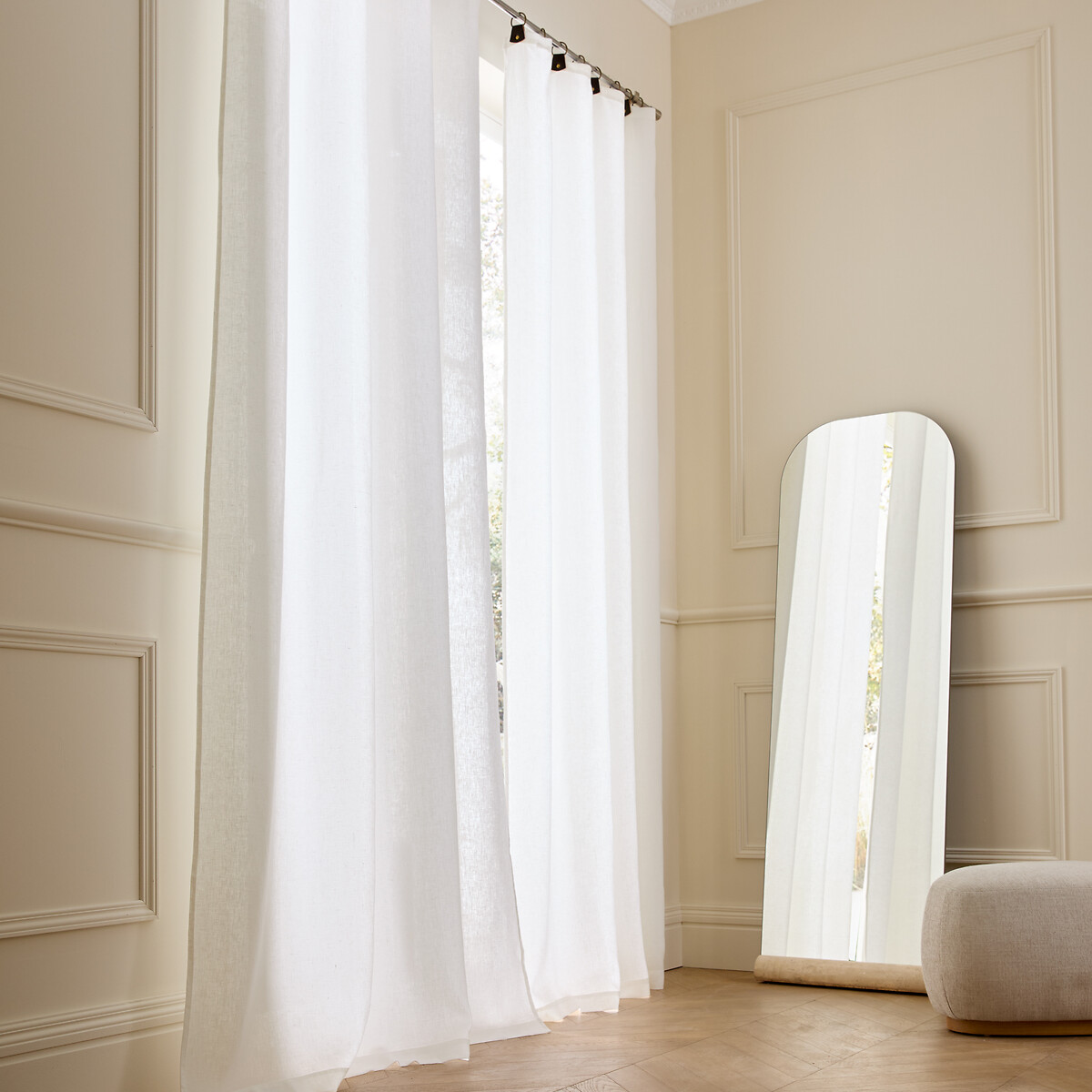 Rideau en lin lavé, avec passants, PRIVATE blanc, AM.PM