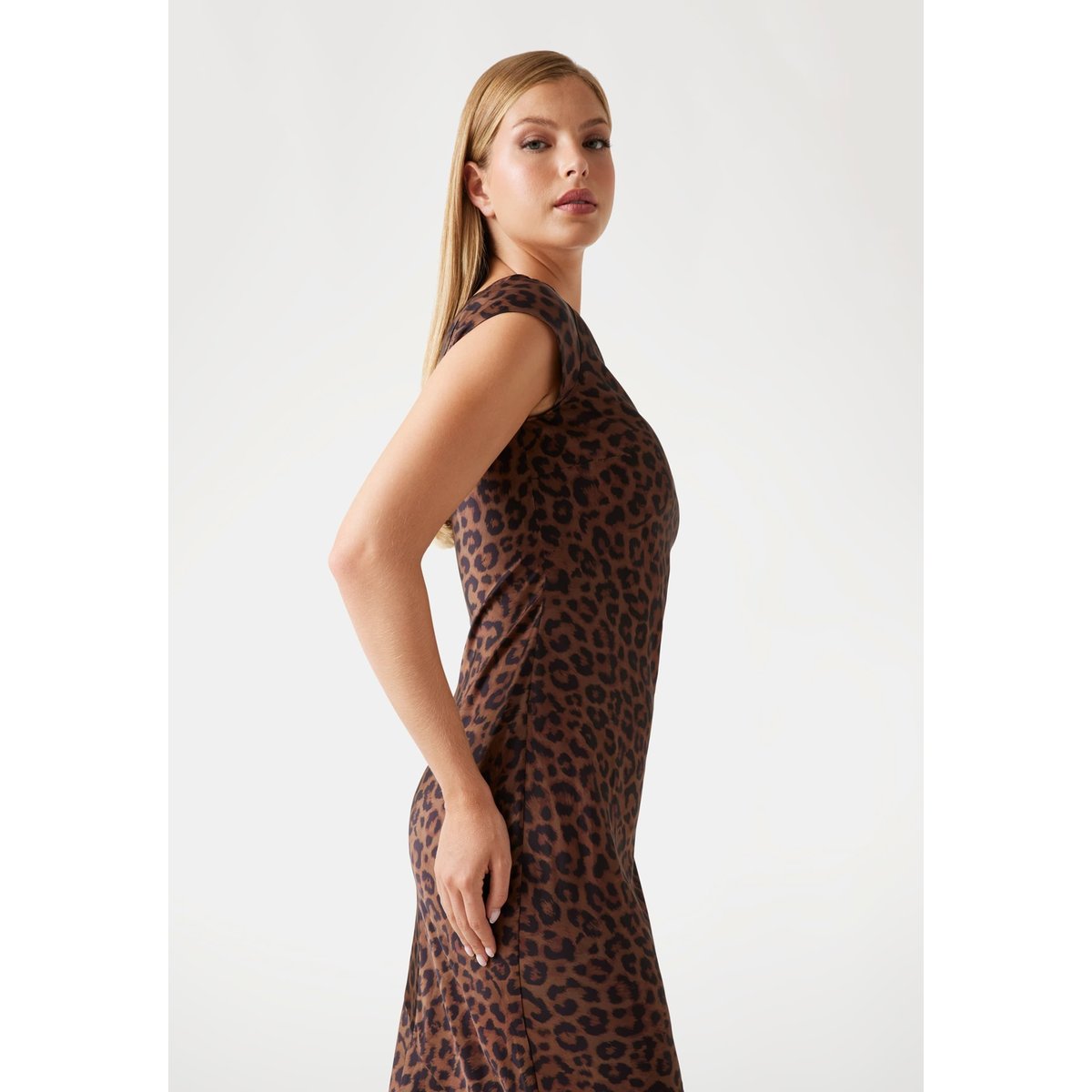 Robe Longue Bodycon Satin animalier, GUESS