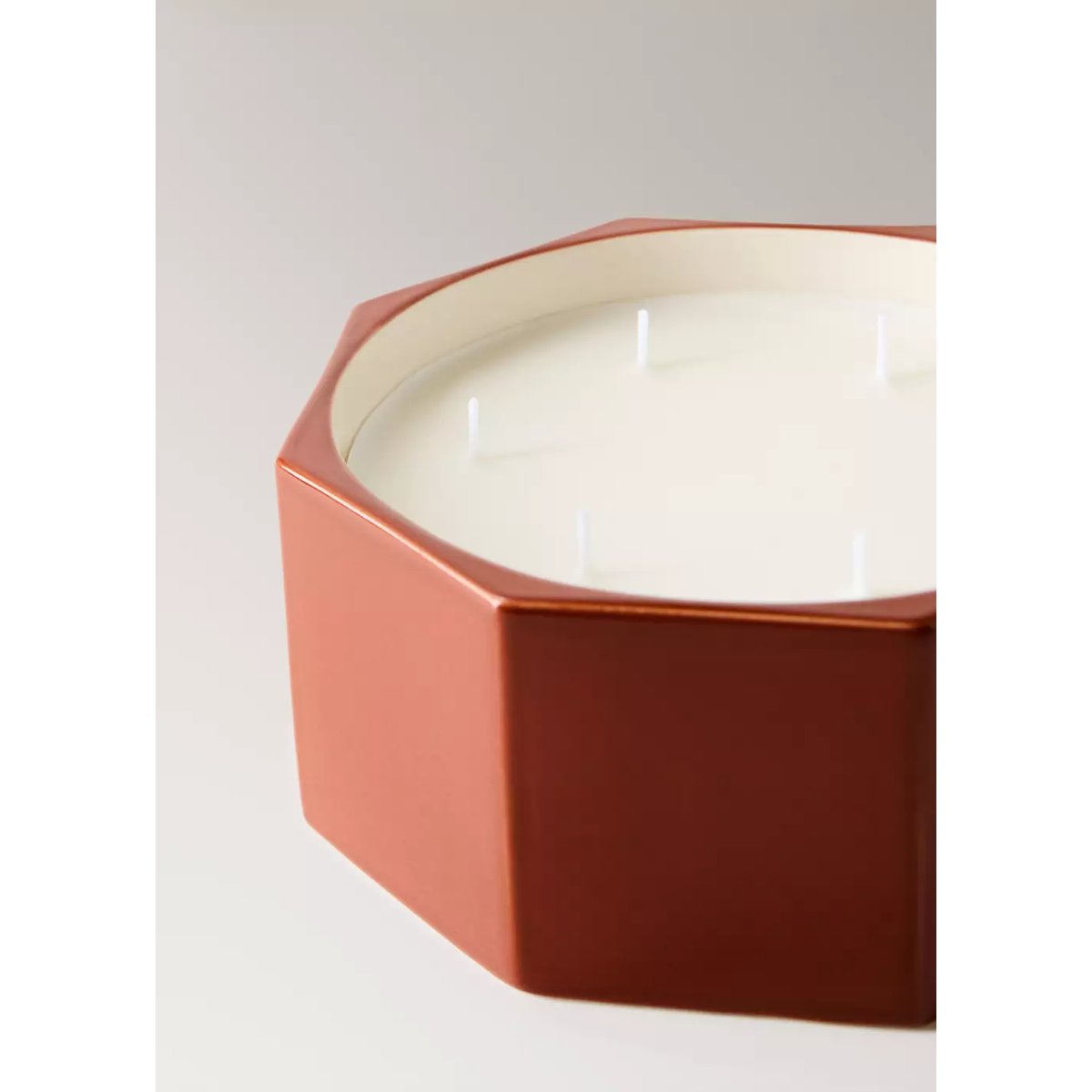 Bougie décorative en céramique hexagonale rouge-orangé, MANGO HOME