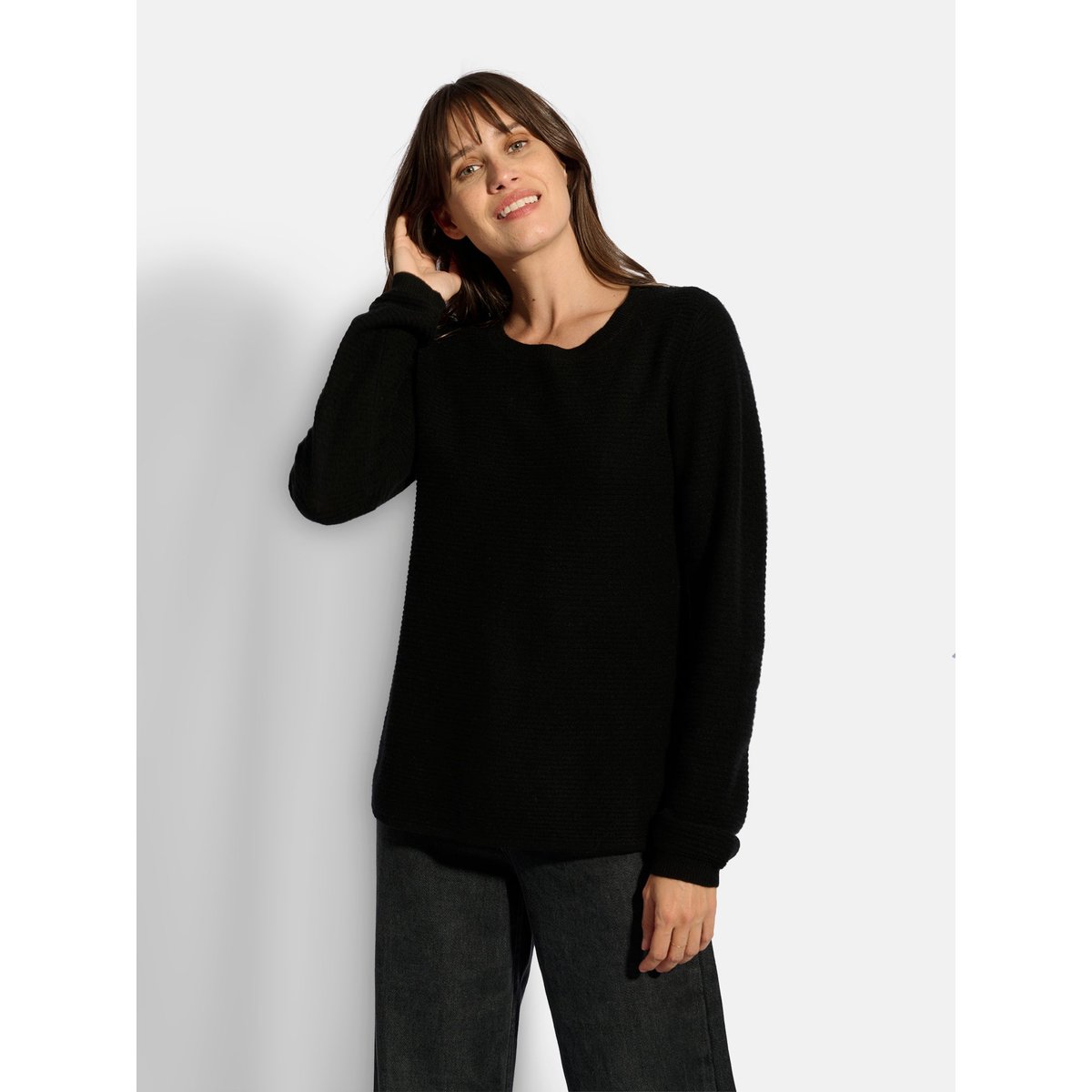 Pull Col Bateau Noir Nethy noir, JUST CASHMERE