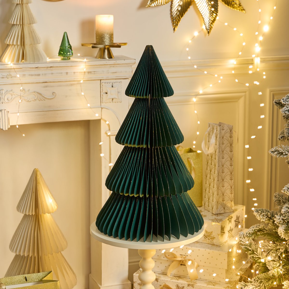 Sapin de Noël en papier Shapu écru H. 60 cm vert, FEERIC LIGHTS & CHRISTMAS