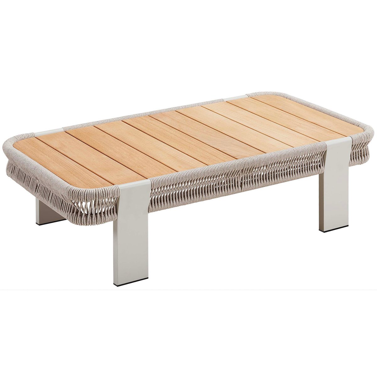 Salon de jardin 7 places en aluminium et corde tressée, OLBY beige laqué poudré, AU JARDIN DE CHLOÉ