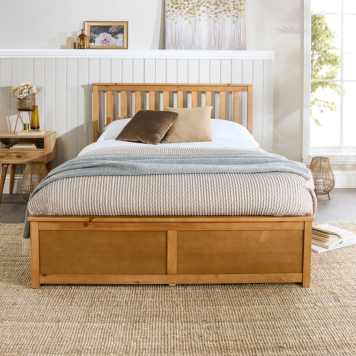 Pine Wood Shaker Ottoman Storage Bed polished pine, ASPIRE