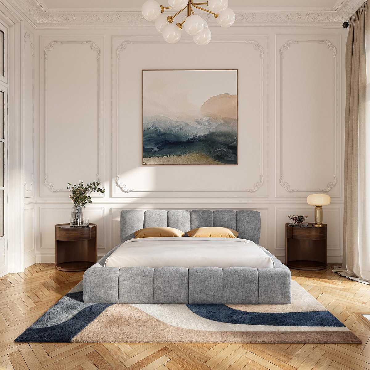 Lit coffre en tissu chenille SETANA gris, HABITAT