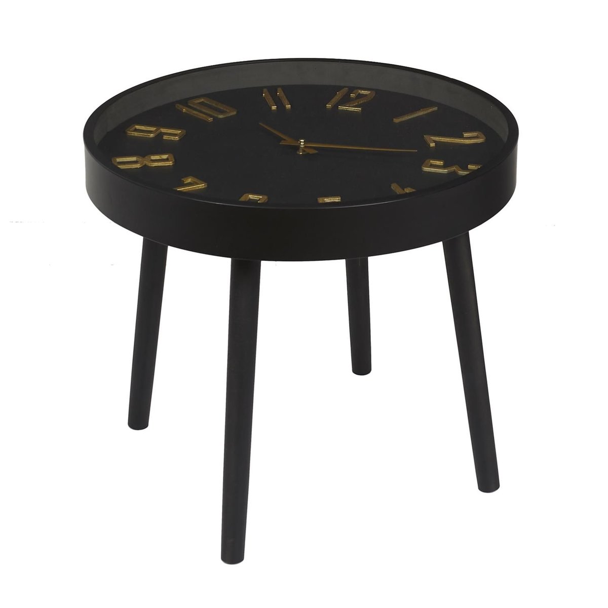 Table d'appoint avec horloge silencieuse LOUNGE noir, THE HOME DECO FACTORY