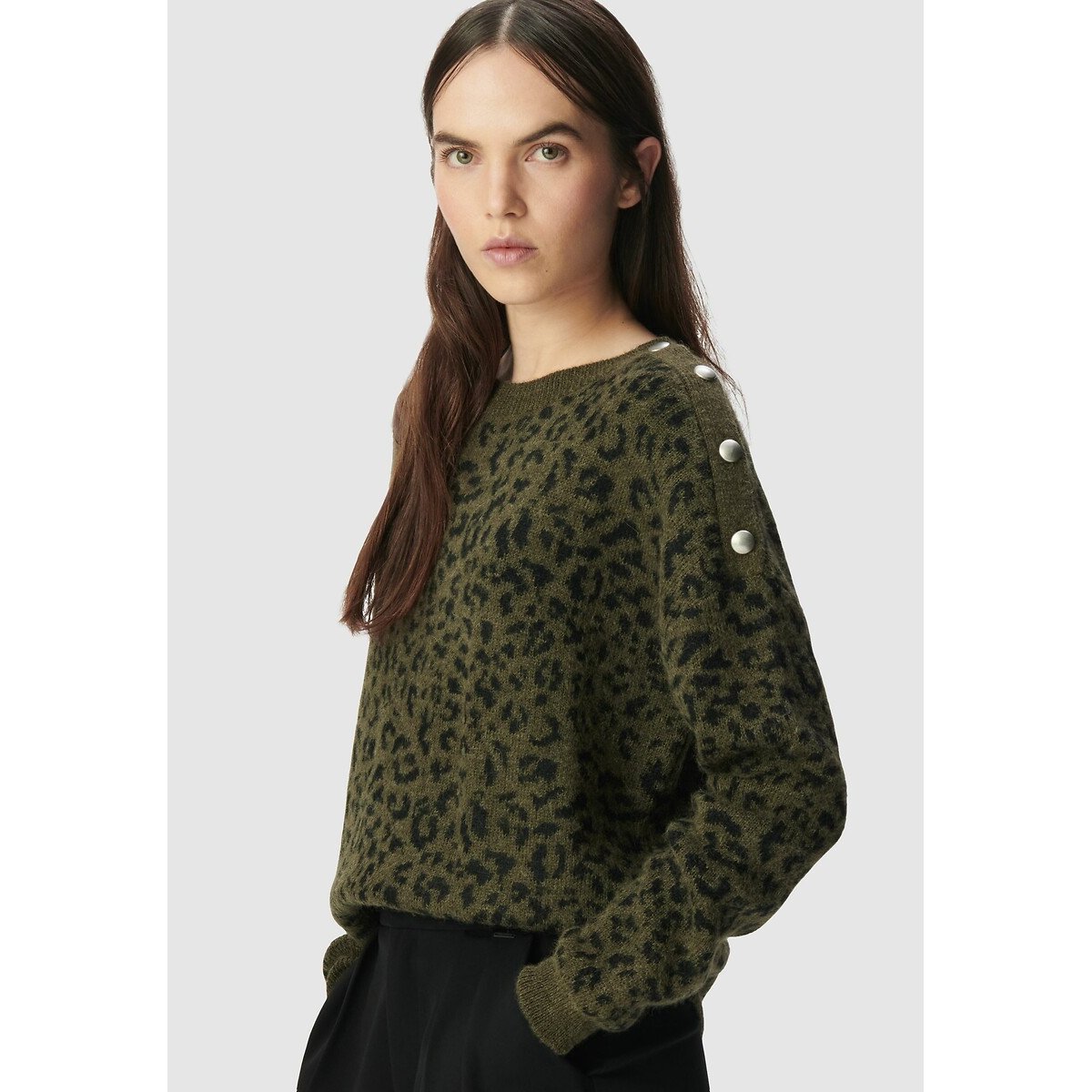 Leopard Print Crew Neck Jumper dark khaki, IKKS
