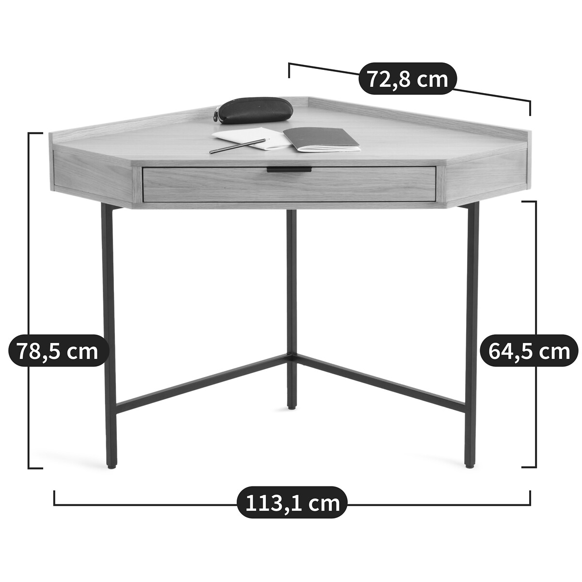 Bureau console d'angle 1 tiroir, Volga bois clair, LA REDOUTE INTERIEURS