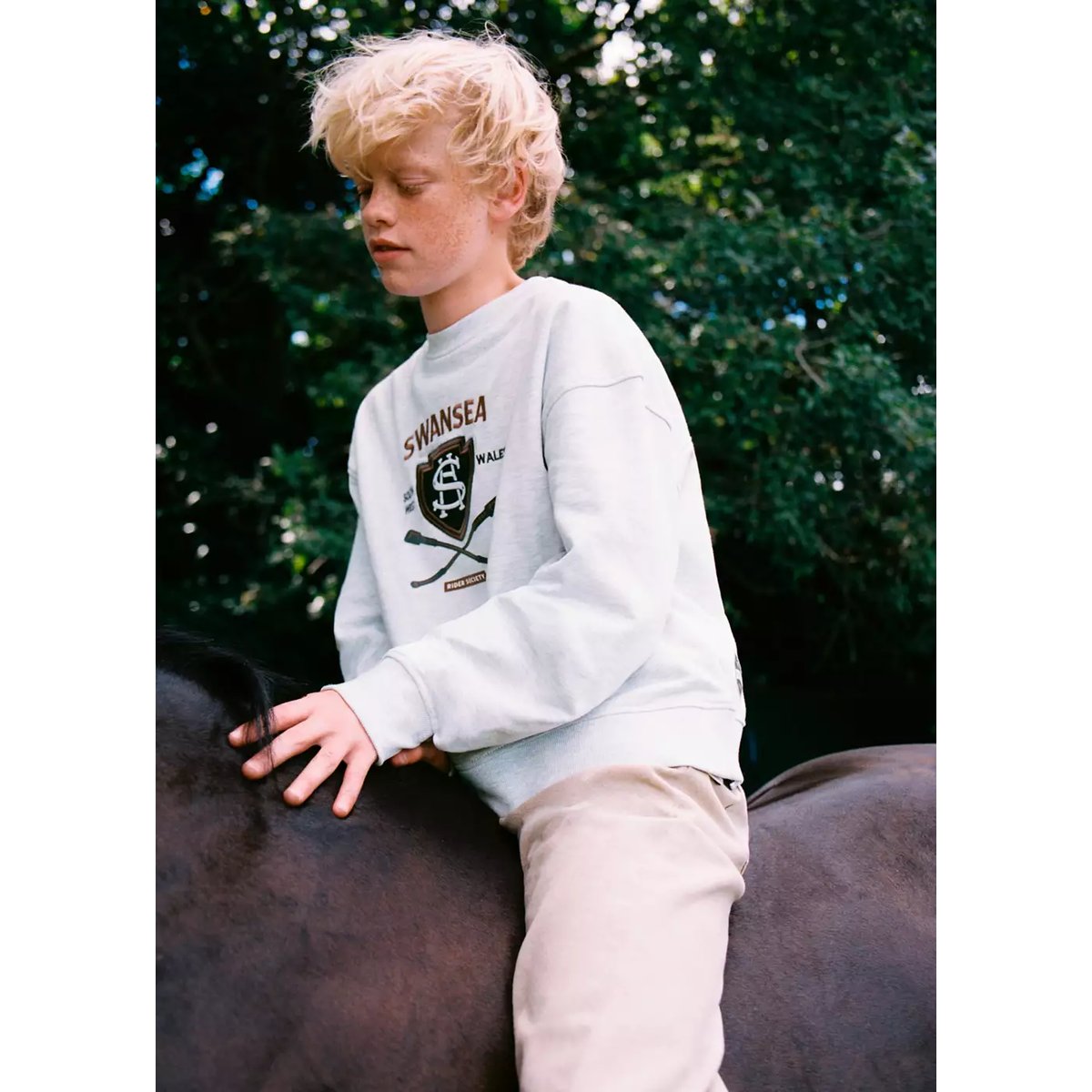 Sweat-shirt coton imprimé gris chiné clair, MANGO KIDS