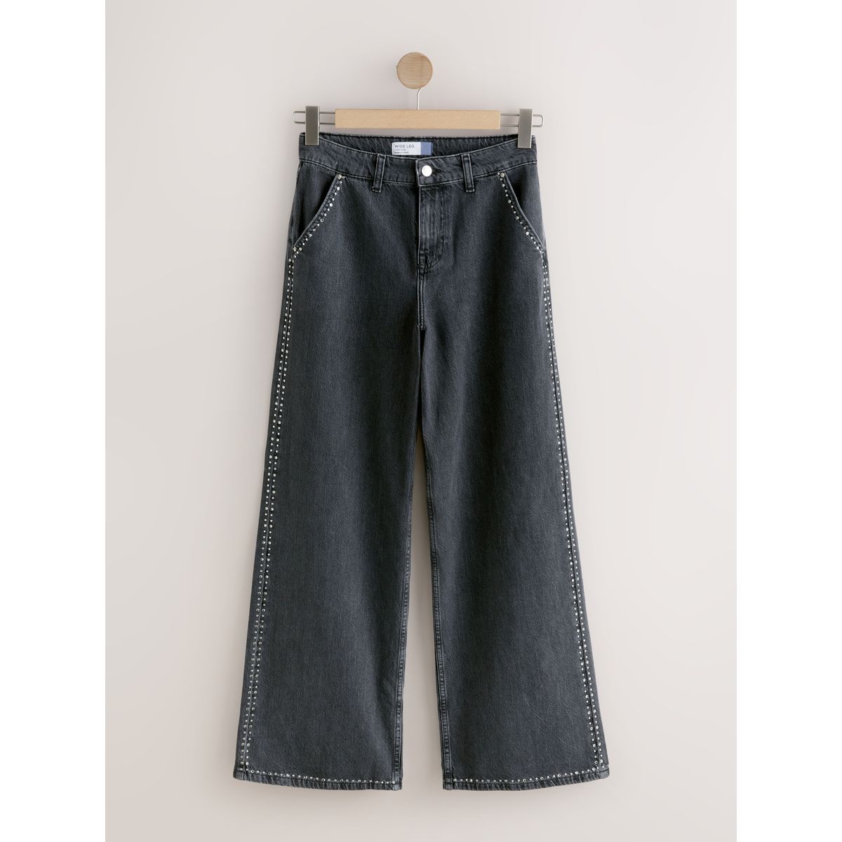 Jean large palazzo taille haute avec clous gris, NEXT