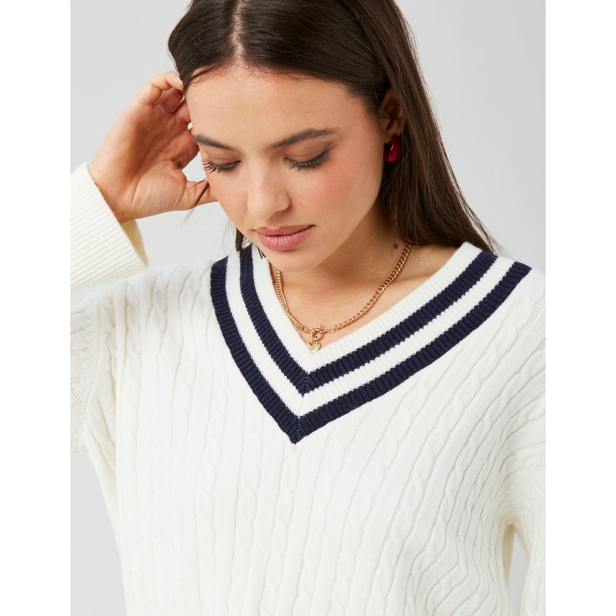 Pull col v blanc écru, BZB