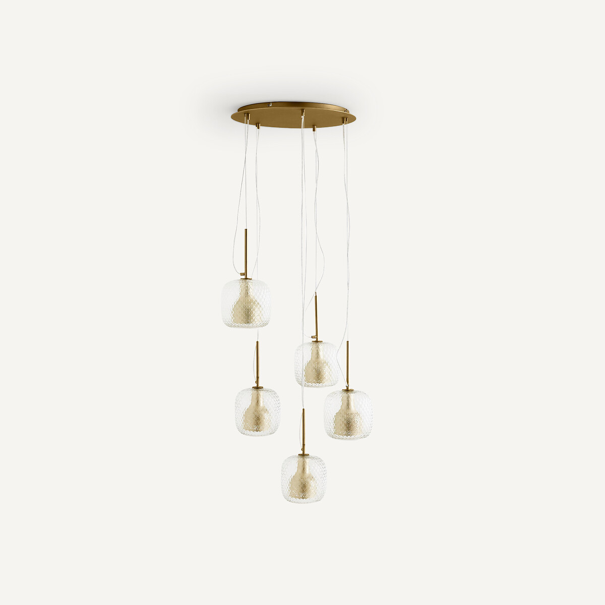 Suspension grappe 5 globes, laiton et verre ciselé, MISTINGUETT laiton, AM.PM X EMMANUEL GALLINA